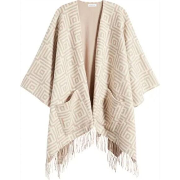New Nordstrom Reversible Wool & Cashmere Ruana Poncho Beige One Size - Picture 1 of 4
